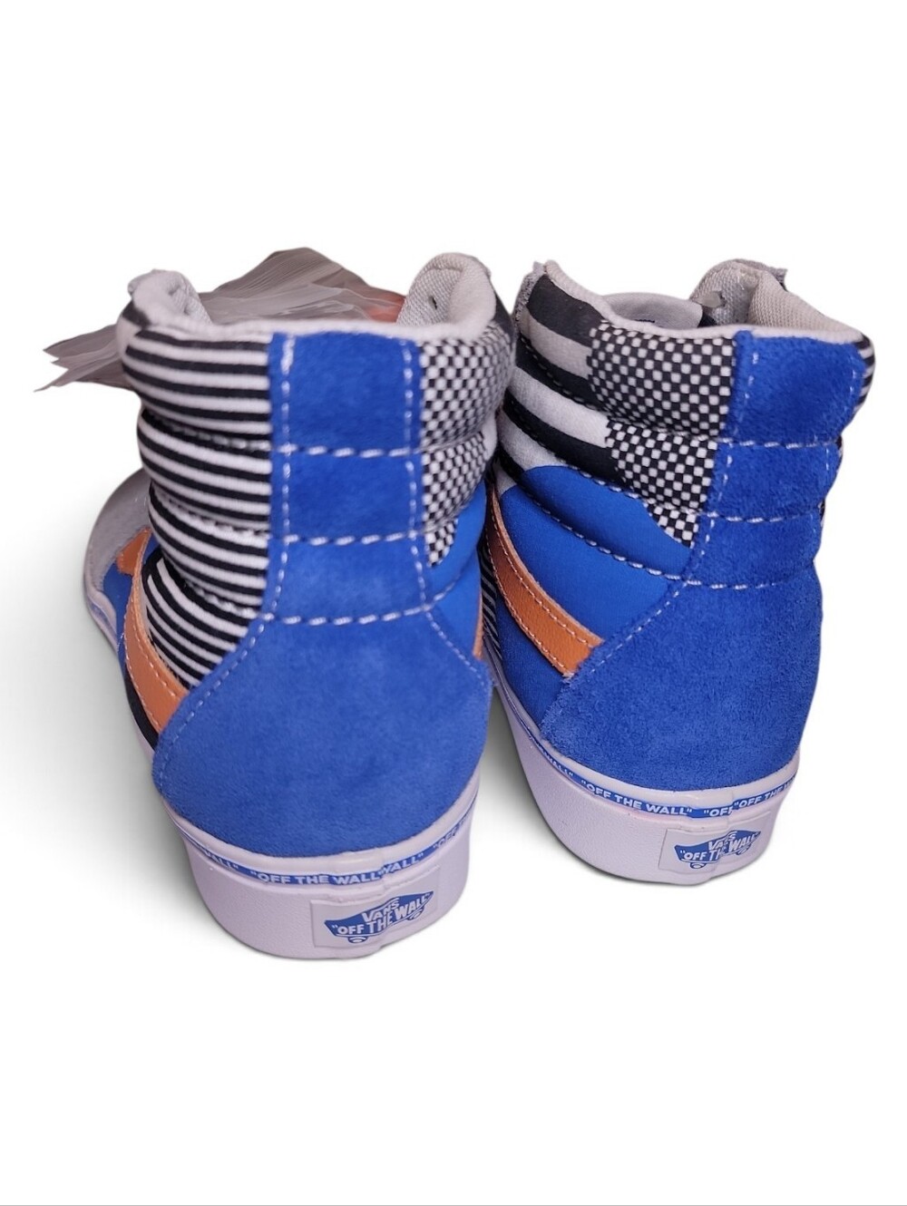 Vans Unisex High-Top Sneakers in Blue, Orange & Black Stripe - Picture 6 of 6